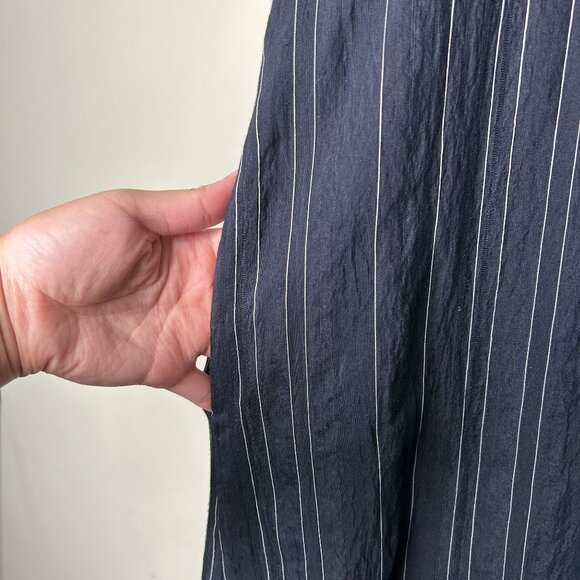 Vince Navy Blue Striped Button Front Belted Maxi Shirtdress Women's Size Medium - Picture 8 of 10